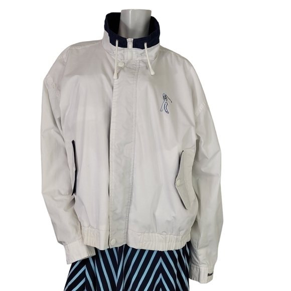Hartwell ViaSport WMS XL Jacket Windbreaker 90s Oversized Golf White Navy Blue - Picture 1 of 15